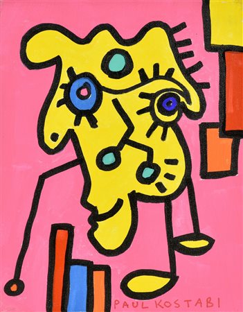 Paul Kostabi SO MUCH I SHALL MISS olio e acrilico su tela, cm 36x28 firma sul...