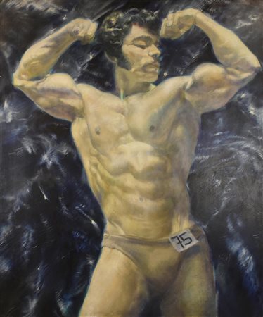 Abacuc MISTER MUSCOLI N.75 olio su tela, cm 120x100 firma sul retro:...