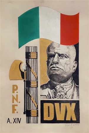 Duilio Bottari PROPAGANDA FASCISTA tempera su carta, cm 46x31 firma