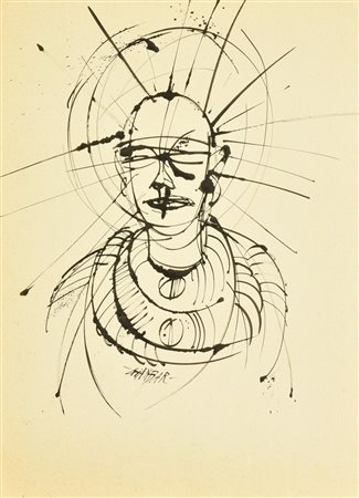 GIANBAR (Gianni Baretta) SANTONE china su carta, cm 44x32 firma sul retro:...