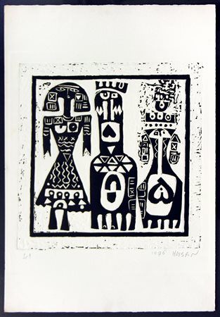 Hassan FIGURE linoincisione calcografica su carta, cm 30x30, su foglio cm...