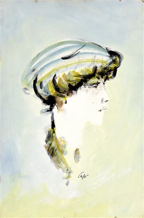 Nino Caffe' RITRATTO tempera e gouache su carta applicata su tela, cm 60x40...
