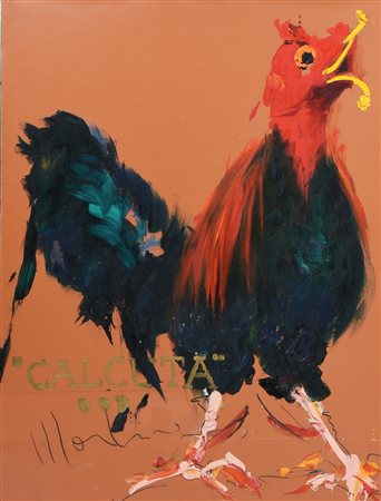 Aldo Mondino CALCUTA olio su cartone, cm 59x45,5 firma e titolo