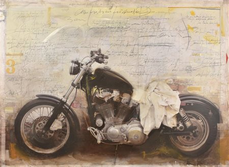 Giovanni Sesia HARLEY tecnica mista su tavola, cm 70x100 sul retro: firma...