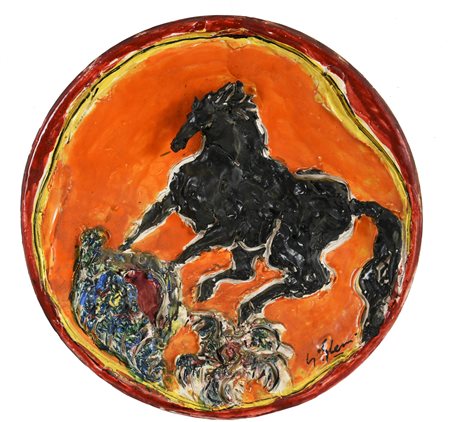 Umberto Ghersi PIATTO ceramica smaltata e decorata, diametro cm 41 firma