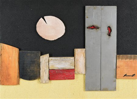 Pierluigi De Lutti DOPPIA FERITA tecnica mista, legno e metallo su tavola, cm...