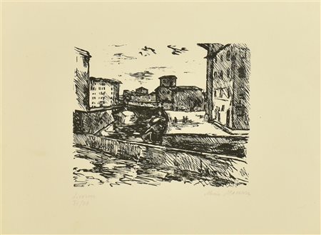 Mino Maccari LIVORNO xilografia su carta, cm 26,5x34 es. 37/70 firma, firma...