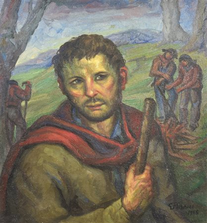 Giovanni Misani ATTESA affresco, cm 67x62 firma e data sul retro: etichetta...