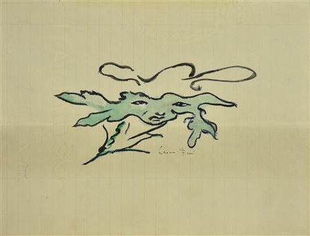 Leonor Fini MASCHERA acquarello e pennafeltro su carta, cm 21,5x29 firma...