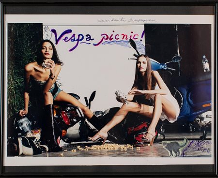 Peter Beard VESPA PICNIC stampa offset, collage, penna e interventi a...