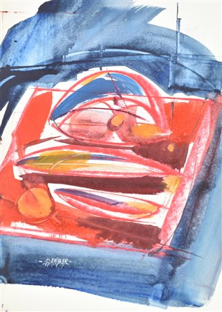 GIANBAR (Gianni Baretta) NATURA MORTA CON PESCE tecnica mista su carta, cm...