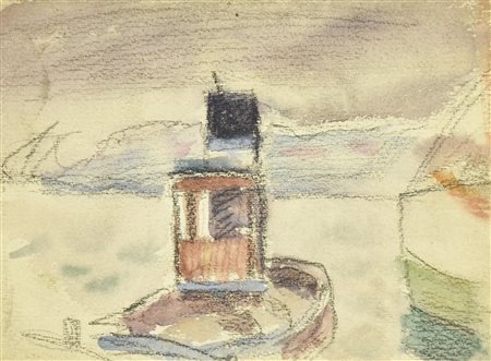 Enrico Allimandi AL PORTO tecnica mista su cartoncino, 12,5x19,5 cm eseguita...