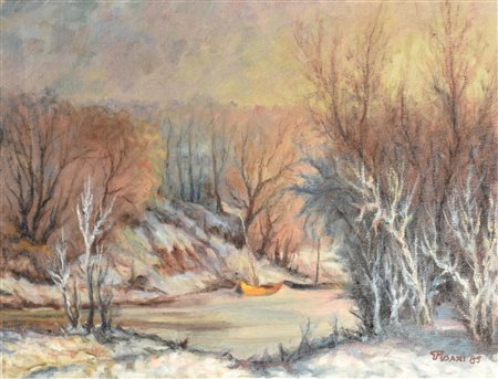 Giovanni Misani FORESTA GHIACCIATA olio su tela, cm 35x45 firma e data...