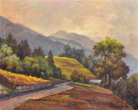 Giovanni Misani STRADA IN COLLINA olio su tavola, cm 40x50 firma e data...