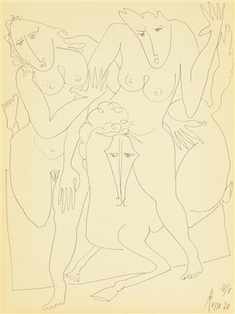 Russo FIGURE CON CAVALLO pennarello su carta, cm 40x30 firma e data eseguito...