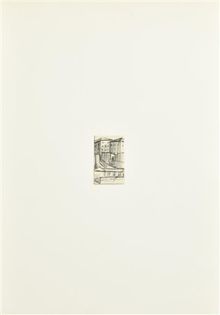 Giovanni Boffa SCENA URBANA biro su carta quadrettata, cm 7,5x4,5 firma