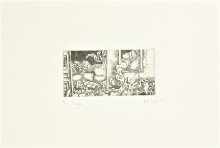 Rudi Gorog LA NOTTE incisione su carta Fabriano, battuta cm 10x20, su foglio...