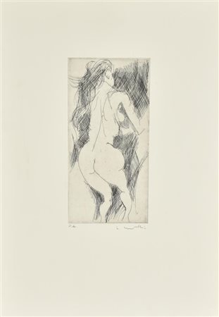 Carlo Morelli STUDIO DI NUDO acquaforte su carta, battuta cm 25x12, su foglio...