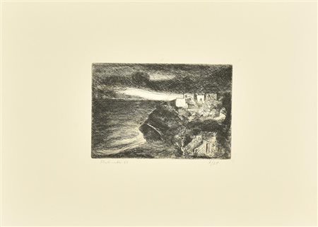 Fulvio Platinetti PAESAGGIO COSTIERO incisione su carta, battuta cm 16x23, su...