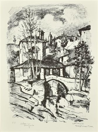 Celso Tempia PAESAGGIO BIELLESE litografia su carta, cm 50x35, es p.a. firma