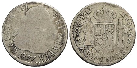 BOLIVIA. Carlo III di Borbone (1759-1788). 2 Reales 1777 PR - Ag. R. Kr. 53. qMB