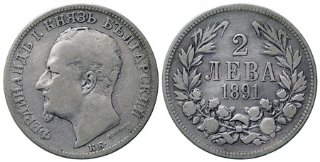 BULGARIA. Ferdinando I (1887-1918). 2 Leva 1891. Ag (26,5mm – 9,76 g)....