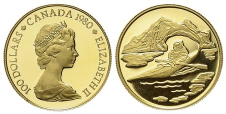 CANADA. 100 dollari 1980. Inuk su Kayak. Au titolo 917 (16,97 g). 1/2 oncia...