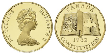 CANADA. 100 dollari 1982. Rimpatrio della costituzione canadese. Au titolo...