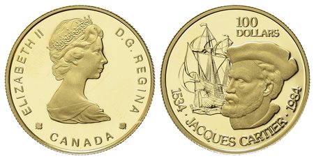 CANADA. 100 dollari 1984. Jacques Cartier 1534-1984. Au titolo 917 (16,97 g)....
