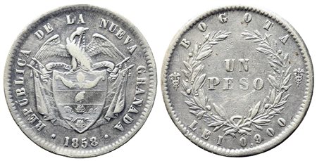 COLOMBIA. 1 peso 1858. Ag. qBB