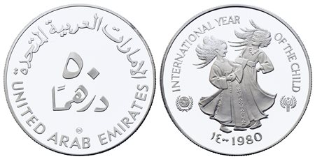 EMIRATI ARABI UNITI. 50 Dirhams 1980 Silver PROOF KM#7. Ag (27,22 g). PROOF