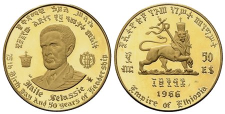 ETIOPIA. Hailé Selassié. 50 dollari, 75th birthday and 50 years of...