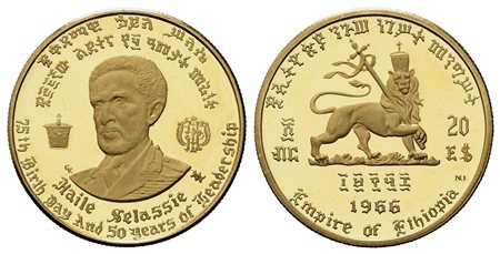 ETIOPIA. Hailé Selassié. 20 dollari, 75th birthday and 50 years of...