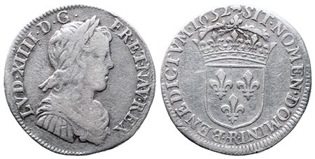 FRANCIA. Luigi XIV (1643-1715). 1/4 di Ecu 1652. Ag (6,63 g). Appiccagnolo...