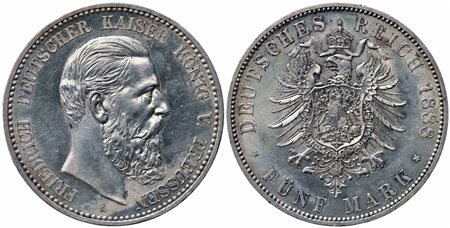 GERMANIA. Prussia. 5 Mark 1888 A. Ag. KM#512. SPL+/qFDC. Leggeri hairlines.