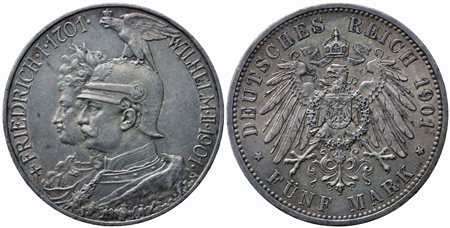 GERMANIA. Prussia. 5 Mark 1901 A. Ag. KM#526. qSPL