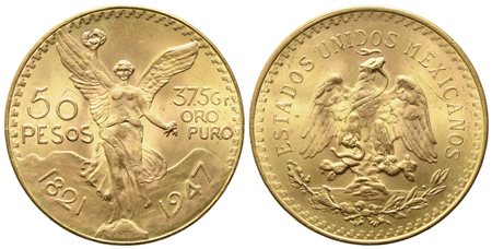 MESSICO. 50 pesos 1947. Au titolo 900 (41,66 g, di cui 37,50 g di oro puro)....