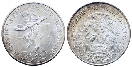 MESSICO. 25 Pesos 1968 Commemorativa Olimpiadi. Ag 720 (22,5 g). SPL+