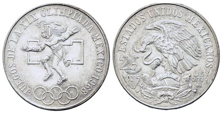 MESSICO. 25 Pesos 1968 Commemorativa Olimpiadi. Ag 720 (22,5 g). SPL+