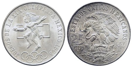 MESSICO. 25 Pesos 1968 Commemorativa Olimpiadi. Ag 720 (22,5 g). SPL+