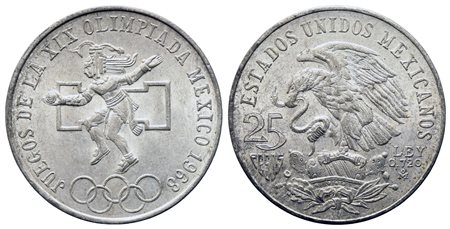 MESSICO. 25 Pesos 1968 Commemorativa Olimpiadi. Ag 720 (22,5 g). SPL+
