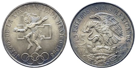 MESSICO. 25 Pesos 1968 Commemorativa Olimpiadi. Ag 720 (22,5 g). SPL+