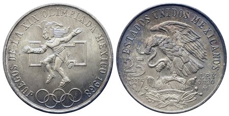 MESSICO. 25 Pesos 1968 Commemorativa Olimpiadi. Ag 720 (22,5 g). SPL+