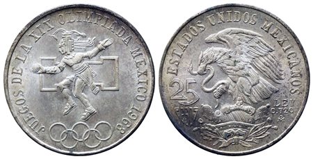 MESSICO. 25 Pesos 1968. Commemorativa Olimpiadi. Ag 720 (22,4 g). qFDC