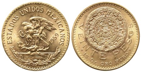 MESSICO. 20 pesos 1959. Au titolo 900 (16,69 g). FDC