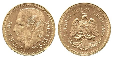 MESSICO. 2,5 pesos 1946. Au titolo 900 (2,083 g). FDC