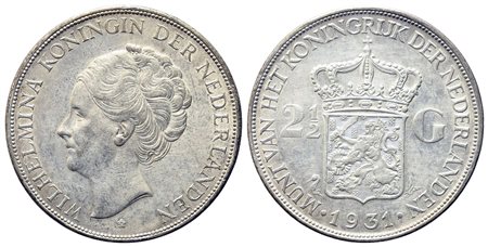 PAESI BASSI. Guglielmina I (1890-1948). 2,5 gulden. Ag. SPL