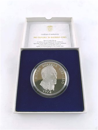 PANAMA. 20 Balboas 1974 Ag (129,6 g). Minimi segnetti. PROOF