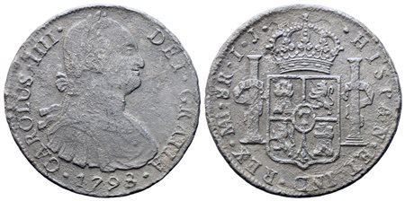 PERU'. Carlo IV di Borbone (1788-1808). 8 reales 1798 Lima IJ. Ag (25,13 g)....