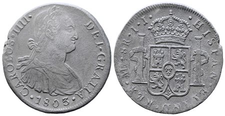 PERU'. Carlo IV di Borbone (1788-1808). 8 reales 1803 Lima IJ. Ag. (25,12 g)....